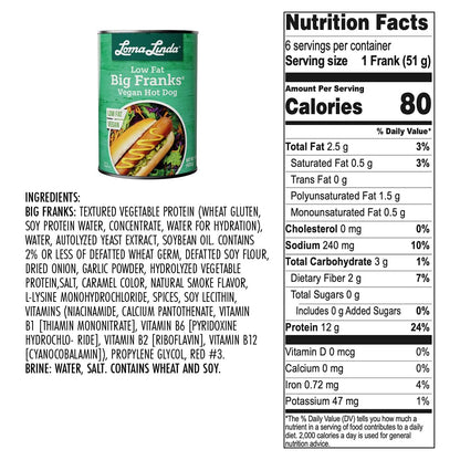 Loma Linda Low Fat Big Franks – 15 oz.